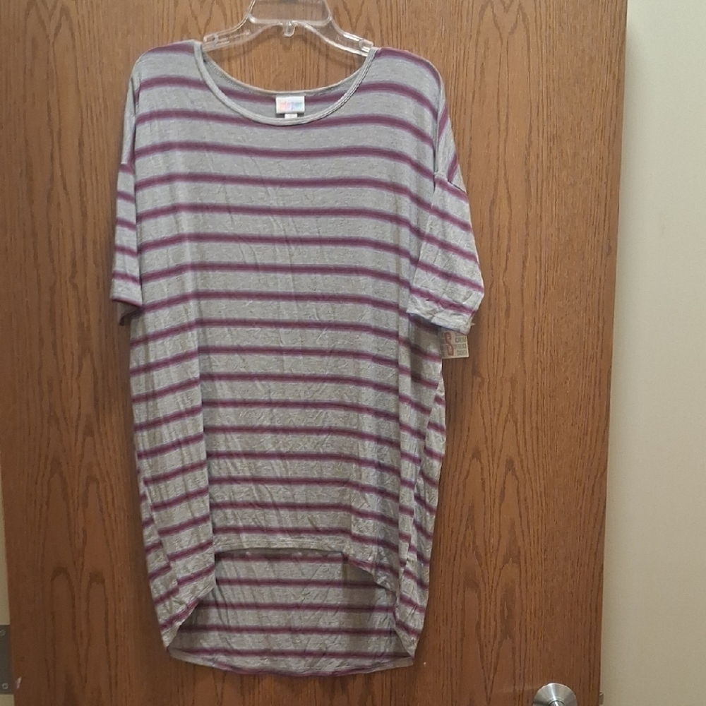LuLaRoe Gray Shirt with Red and Blue Accents